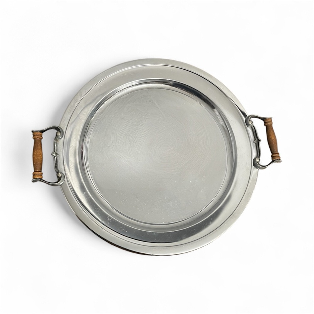 Kromex Serving Tray with Wooden Handles